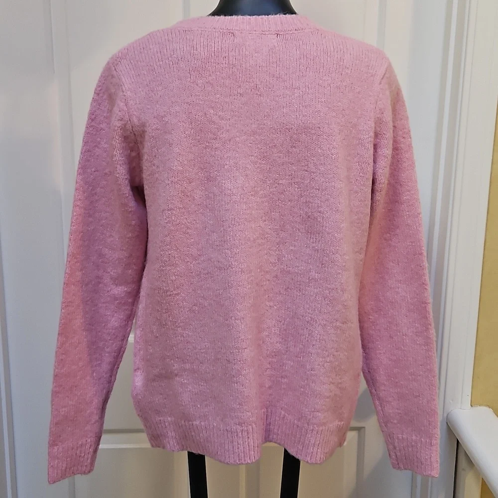 CUPCAKES AND CASHMERE Pink and White Crew Neck Heart Sweater - XS